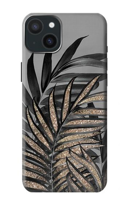 S3692 Feuilles de palmier gris noir Etui Coque Housse pour iPhone 15 Plus