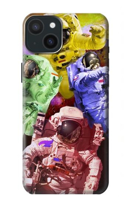 S3914 Galaxie colorée de costume d'astronaute de nébuleuse Etui Coque Housse pour iPhone 15 Plus