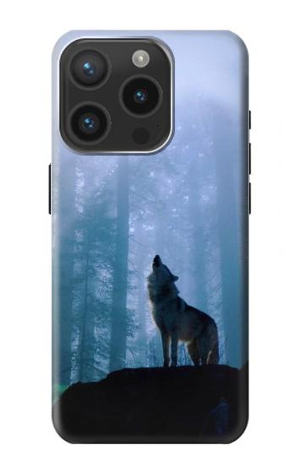 S0935 Loup Hurlant dans la forêt Etui Coque Housse pour iPhone 15 Pro