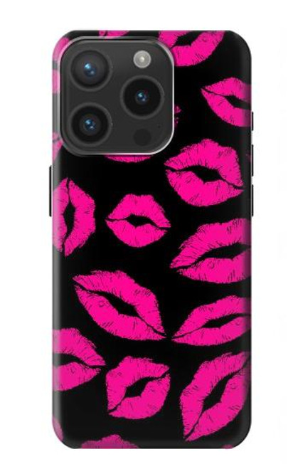 S2933 Bisous Rose Lips sur Noir Etui Coque Housse pour iPhone 15 Pro