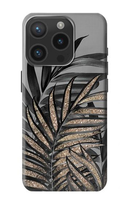 S3692 Feuilles de palmier gris noir Etui Coque Housse pour iPhone 15 Pro