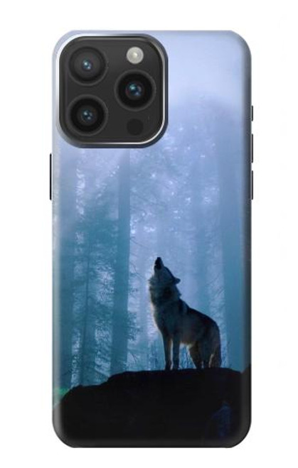 S0935 Loup Hurlant dans la forêt Etui Coque Housse pour iPhone 15 Pro Max