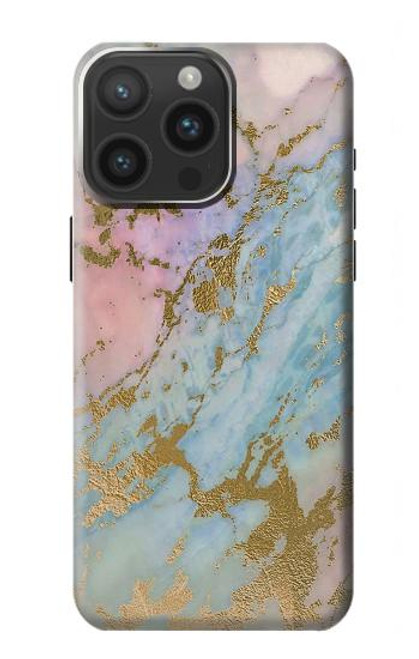 S3717 Imprimé graphique en marbre bleu pastel or rose Etui Coque Housse pour iPhone 15 Pro Max