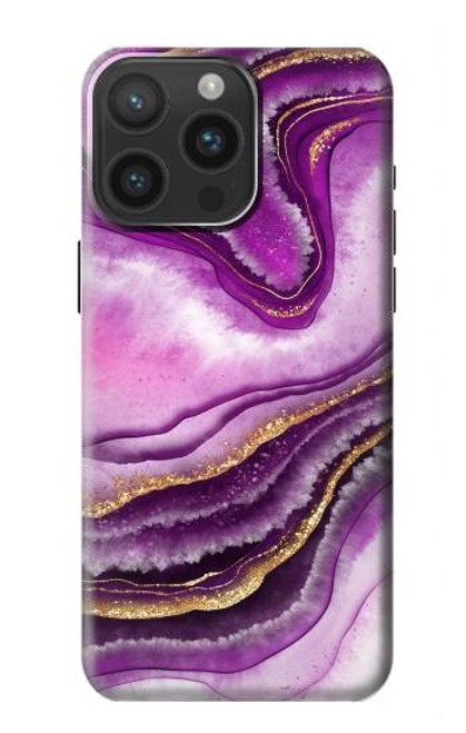 S3896 Stries d'or en marbre violet Etui Coque Housse pour iPhone 15 Pro Max