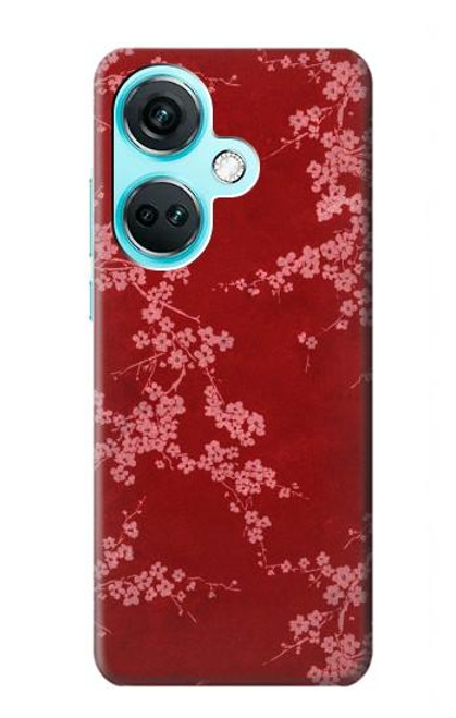 S3817 Motif de fleurs de cerisier floral rouge Etui Coque Housse pour OnePlus Nord CE3