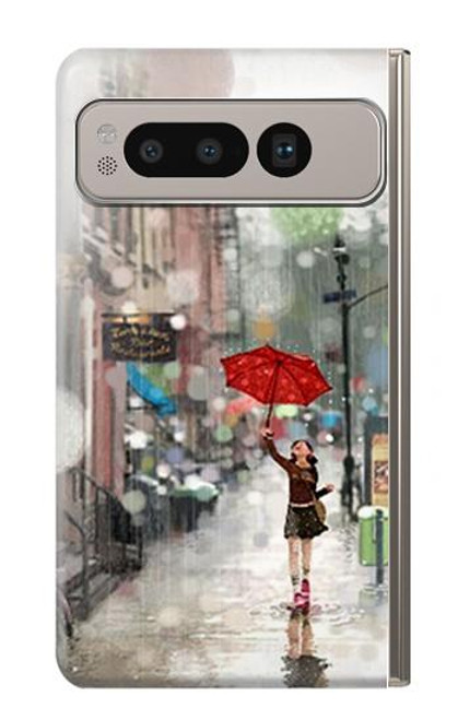 S0108 Fille sous la pluie Etui Coque Housse pour Google Pixel Fold