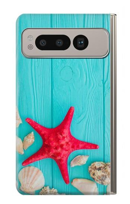 S3428 Aqua Bois Coquille d'étoile de mer Etui Coque Housse pour Google Pixel Fold