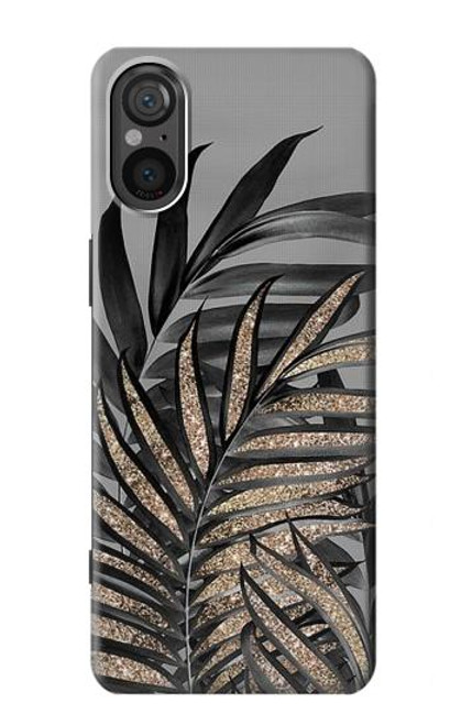 S3692 Feuilles de palmier gris noir Etui Coque Housse pour Sony Xperia 5 V