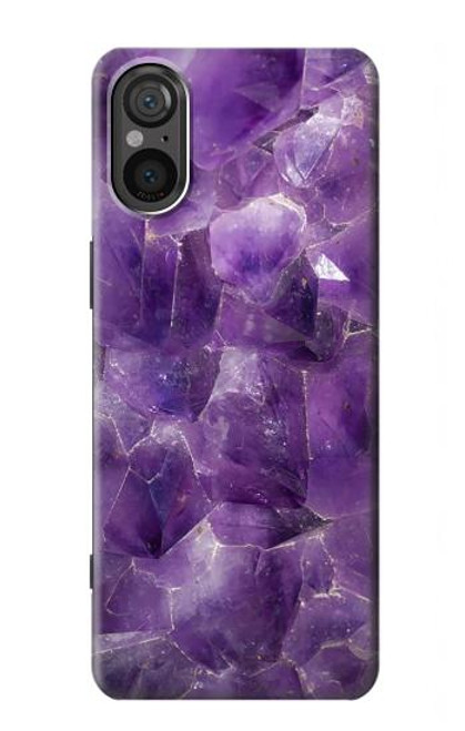 S3713 Graphique violet améthyste à quartz imprimé Etui Coque Housse pour Sony Xperia 5 V