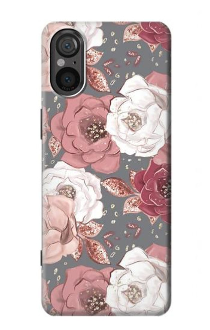 S3716 Motif floral rose Etui Coque Housse pour Sony Xperia 5 V