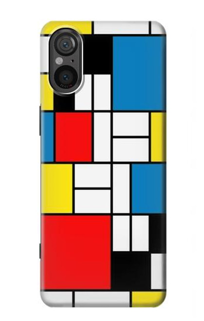 S3814 Composition de dessin au trait Piet Mondrian Etui Coque Housse pour Sony Xperia 5 V