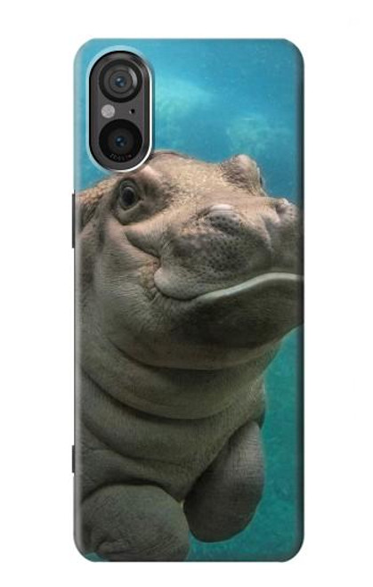 S3871 mignon, bébé, hippopotame, hippopotame Etui Coque Housse pour Sony Xperia 5 V