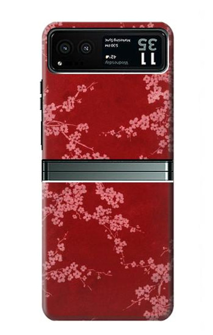 S3817 Motif de fleurs de cerisier floral rouge Etui Coque Housse pour Motorola Razr 40