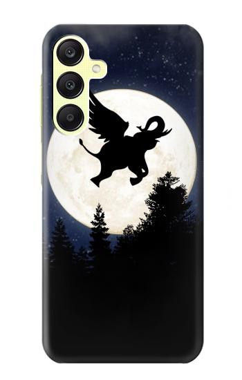 S3323 Voler l'Eléphant Nuit de pleine lune Etui Coque Housse pour Samsung Galaxy A25 5G