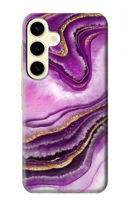 S3896 Stries d'or en marbre violet Etui Coque Housse pour Samsung Galaxy S24