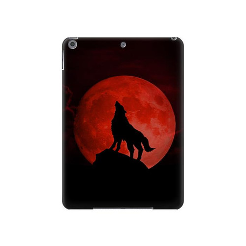 S2955 Loup Hurlant Rouge Lune Etui Coque Housse pour iPad 10.2 (2021,2020,2019), iPad 9 8 7