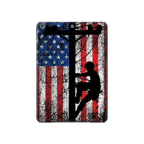 S3803 Électricien monteur de lignes drapeau américain Etui Coque Housse pour iPad 10.2 (2021,2020,2019), iPad 9 8 7