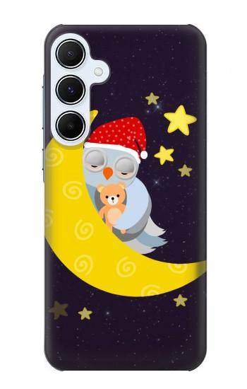 S2849 Mignon Lune Nuit Sleepy Chouette Etui Coque Housse pour Samsung Galaxy A55 5G