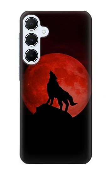 S2955 Loup Hurlant Rouge Lune Etui Coque Housse pour Samsung Galaxy A55 5G