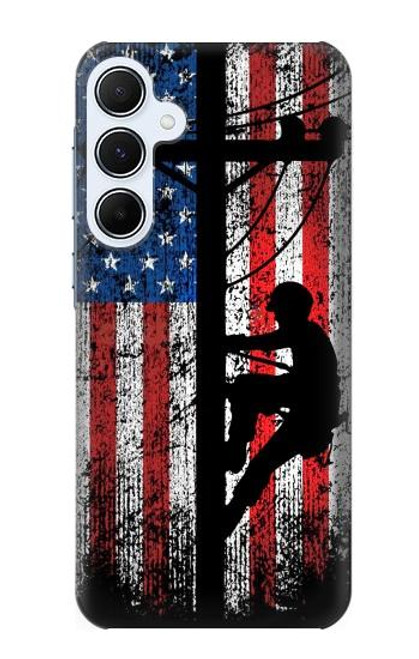 S3803 Électricien monteur de lignes drapeau américain Etui Coque Housse pour Samsung Galaxy A55 5G