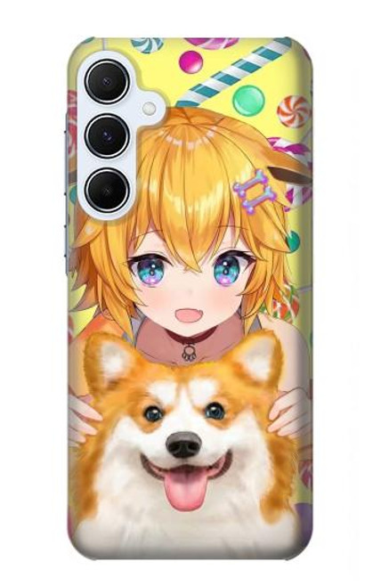 S3918 Bébé Corgi Chien Corgi Fille Bonbons Etui Coque Housse pour Samsung Galaxy A55 5G