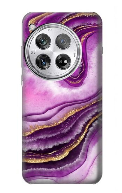 S3896 Stries d'or en marbre violet Etui Coque Housse pour OnePlus 12