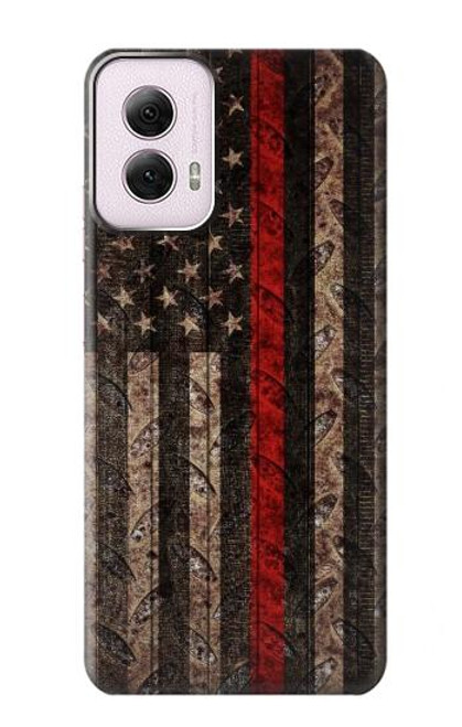 S3804 Graphique de drapeau de ligne rouge en métal de pompier Etui Coque Housse pour Motorola Moto G Power 5G (2024)
