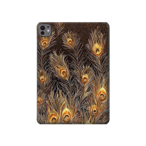 S3691 Plume de paon d'or Etui Coque Housse pour iPad Pro 11 (2024,2025)