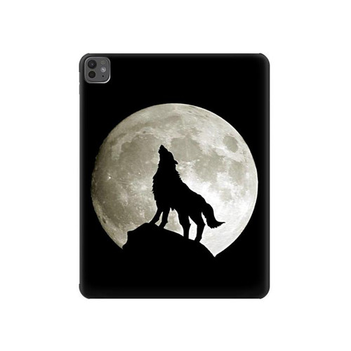 S1981 Loup hurlant à la lune Etui Coque Housse pour iPad Pro 13 (2024,2025)