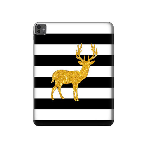 S2794 Noir et blanc rayé cerf d'or Sparkles Etui Coque Housse pour iPad Pro 13 (2024,2025), Air 13 2026