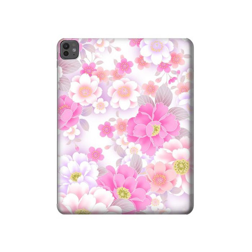S3036 Flore de fleur rose douce Etui Coque Housse pour iPad Pro 13 (2024,2025), Air 13 2026