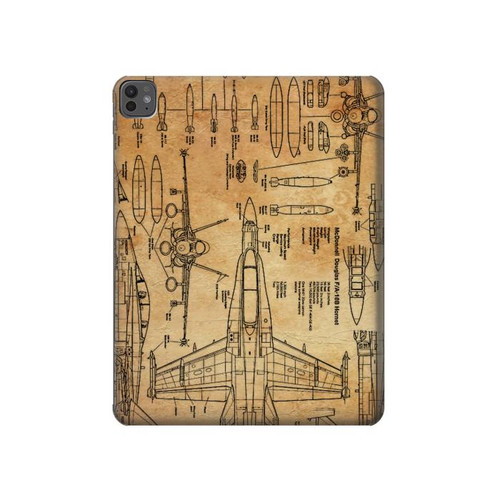 S3868 Plan d'avion vieux papier Etui Coque Housse pour iPad Pro 13 (2024,2025), Air 13 2026