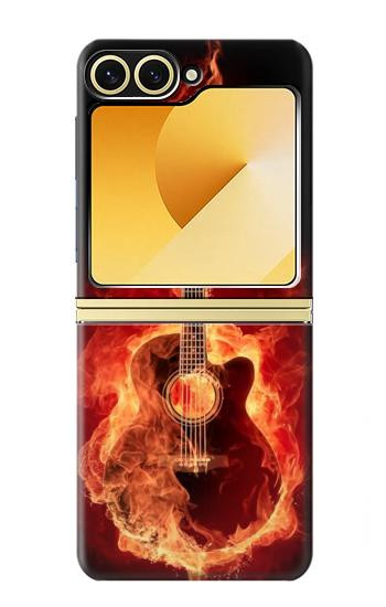 S0415 Graver guitare feu Etui Coque Housse pour Samsung Galaxy Z Flip 6, Flip 7 FE