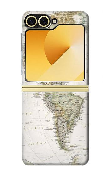 S0604 Carte du monde Etui Coque Housse pour Samsung Galaxy Z Flip 6, Flip 7 FE