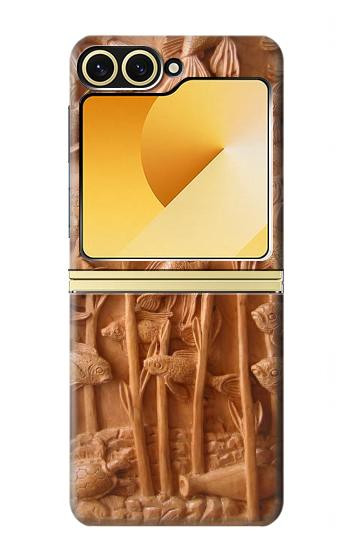 S1307 Poissons Sculpture sur bois imprimé graphique Etui Coque Housse pour Samsung Galaxy Z Flip 6, Flip 7 FE