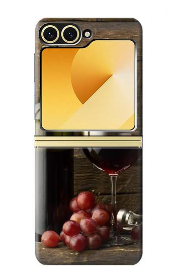 S1316 Raisins Bouteille et un verre de vin rouge Etui Coque Housse pour Samsung Galaxy Z Flip 6, Flip 7 FE