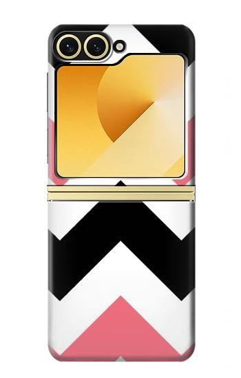 S1849 Rose Noir Chevron Zigzag Etui Coque Housse pour Samsung Galaxy Z Flip 6, Flip 7 FE