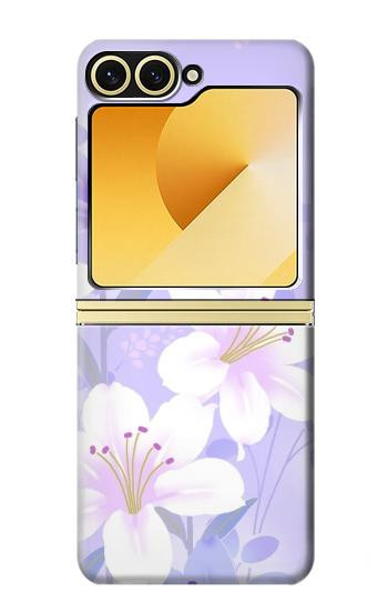 S2361 Fleurs blanches Violet Etui Coque Housse pour Samsung Galaxy Z Flip 6, Flip 7 FE