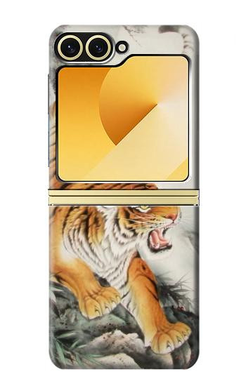 S2751 Tigre Peinture Pinceau chinois Etui Coque Housse pour Samsung Galaxy Z Flip 6, Flip 7 FE