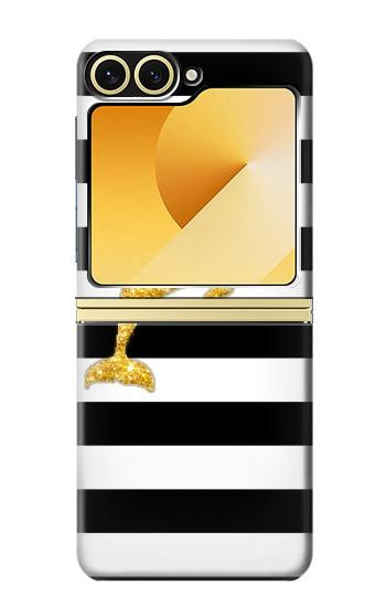 S2882 Noir et blanc rayé Dauphin d'or Etui Coque Housse pour Samsung Galaxy Z Flip 6, Flip 7 FE