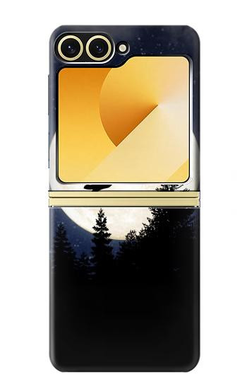 S3289 Cochon Volant Pleine Lune Nuit Etui Coque Housse pour Samsung Galaxy Z Flip 6, Flip 7 FE