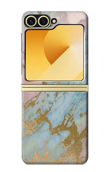 S3717 Imprimé graphique en marbre bleu pastel or rose Etui Coque Housse pour Samsung Galaxy Z Flip 6, Flip 7 FE