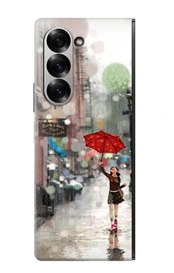 S0108 Fille sous la pluie Etui Coque Housse pour Samsung Galaxy Z Fold 6