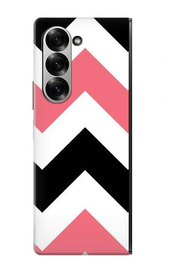 S1849 Rose Noir Chevron Zigzag Etui Coque Housse pour Samsung Galaxy Z Fold 6