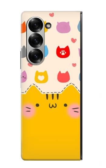 S2442 Chat mignon drôle Dessin animé Etui Coque Housse pour Samsung Galaxy Z Fold 6