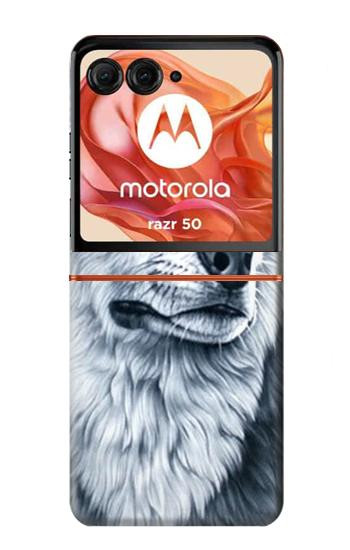 S0123 Loup blanc Etui Coque Housse pour Motorola Razr 70,60,50, Razr (2026, 2025, 2024)