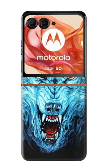 S0752 Feu bleu Loup Etui Coque Housse pour Motorola Razr 70,60,50, Razr (2026, 2025, 2024)