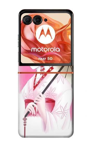 S2579 Traditionnelle japonaise Geisha Kimono Etui Coque Housse pour Motorola Razr 70,60,50, Razr (2026, 2025, 2024)