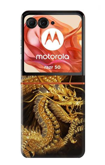 S2804 Dragon d'or imprimé chinois Etui Coque Housse pour Motorola Razr 70,60,50, Razr (2026, 2025, 2024)