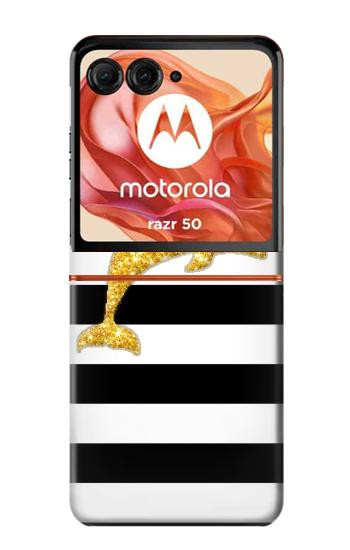 S2882 Noir et blanc rayé Dauphin d'or Etui Coque Housse pour Motorola Razr 70,60,50, Razr (2026, 2025, 2024)